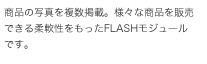 商品の写真を複数掲載。様々な商品を販売できる柔軟性をもったFLASHモジュールです。